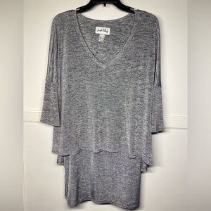 Joseph Ribkoff Womens Gray Lightweight 2-Layer Tunic Top V-Neck Size 2 #163468